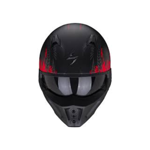 Scorpion EXO Covert X Tattoo Matte Black Red Helmet