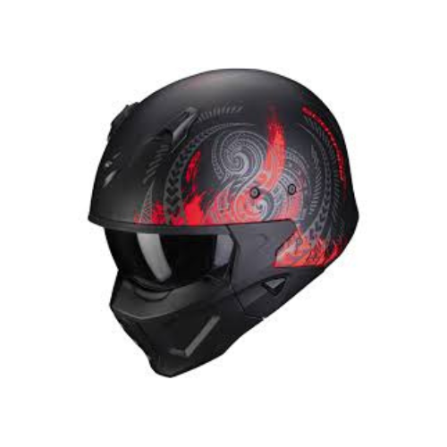 Scorpion EXO Covert X Tattoo Matte Black Red Helmet