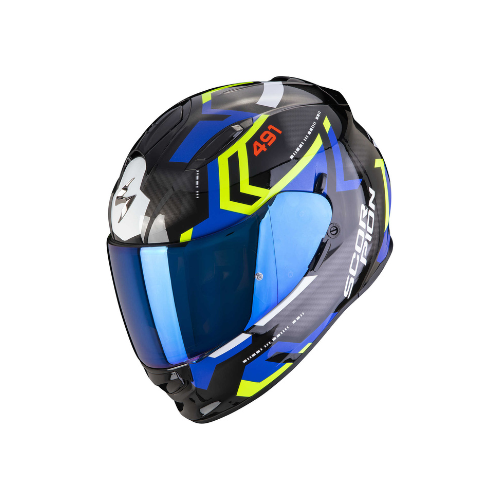 Scorpion EXO-491 Spin Glossy Black Blue Yellow Helmet