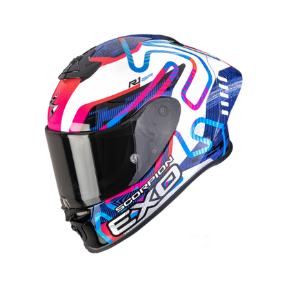 SCORPION EXO-R1 EVO II AIR CORNERING WHITE BLUE PINK